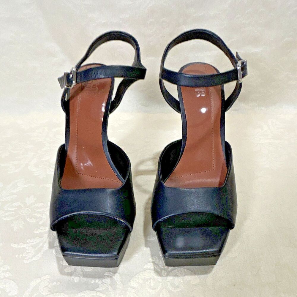 GB Gianni Bini Super-Model Black Leather Square Toe Platform Sandals Size 9M
